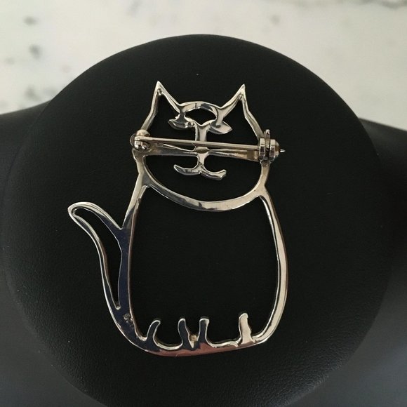Vintage Solid Sterling Silver Cat Brooch Pin MINT - Picture 4 of 8